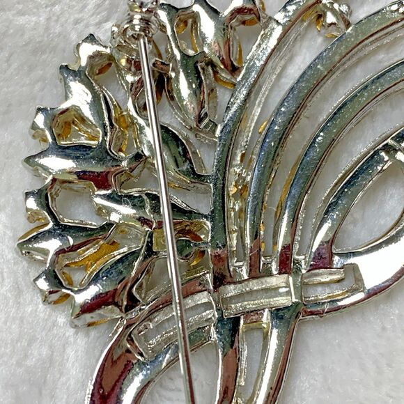 Vintage 50s Rhinestone Brooch Clear Crystal Marquis Baguette Spray Pin Statement - Picture 9 of 11